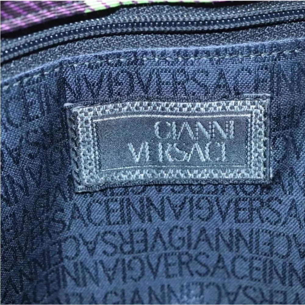 Versace Green and Blue Plaid Tote Bag - Picture 10 of 11